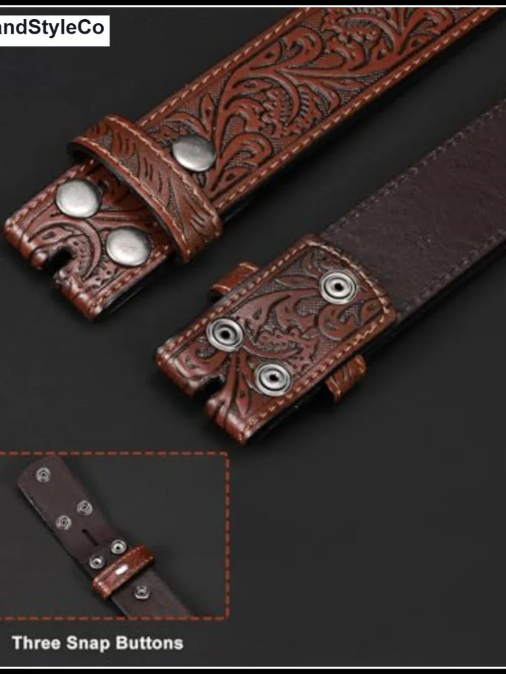 3 Pack Western Leather Belts Without Buckle, Floral Embossed Cowboy Belt Strap